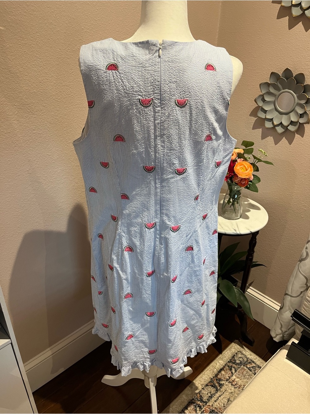 Talbots Blue and White Striped Dress with Sleeveless Cut - Picture 3 of 4